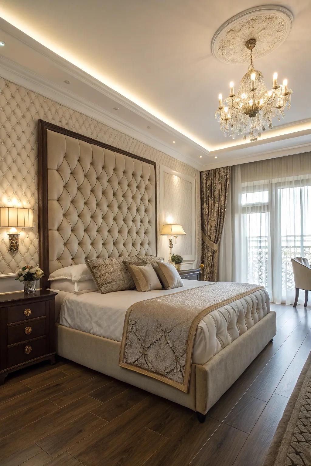 Tailored padded headboard adding sophistication and comfort to the bedroom