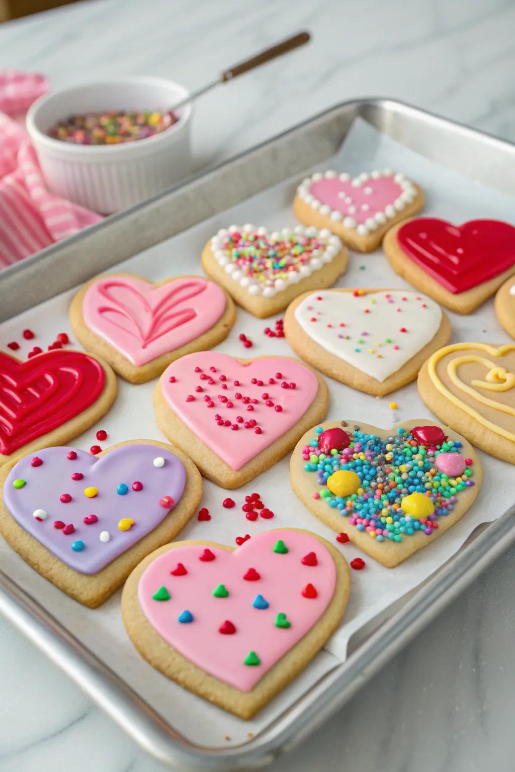 Delectable heart-shaped biscuits, freshly prepared and primed for savoring.