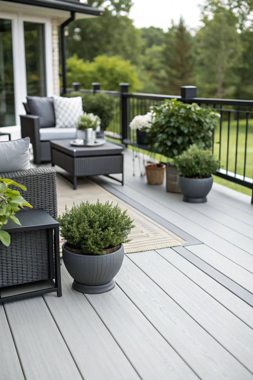 A light gray deck offers a sleek, contemporary vibe.