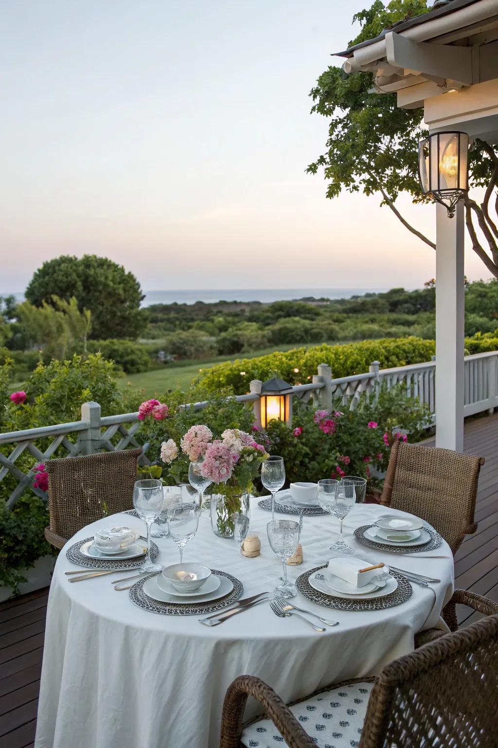 On your deck, set up a welcoming dining space to enjoy meals outside.