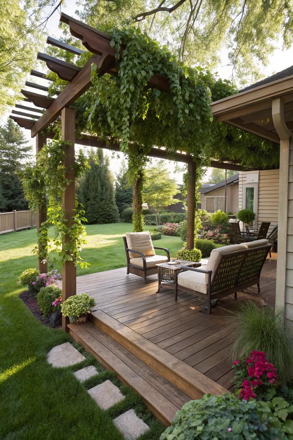 A pergola contributes style and shade to your outdoor setting.