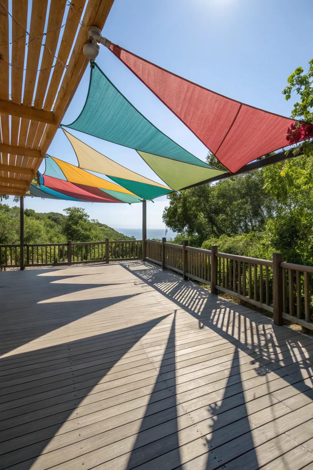 Shade sails add a vibrant, modern vibe to outdoor areas.