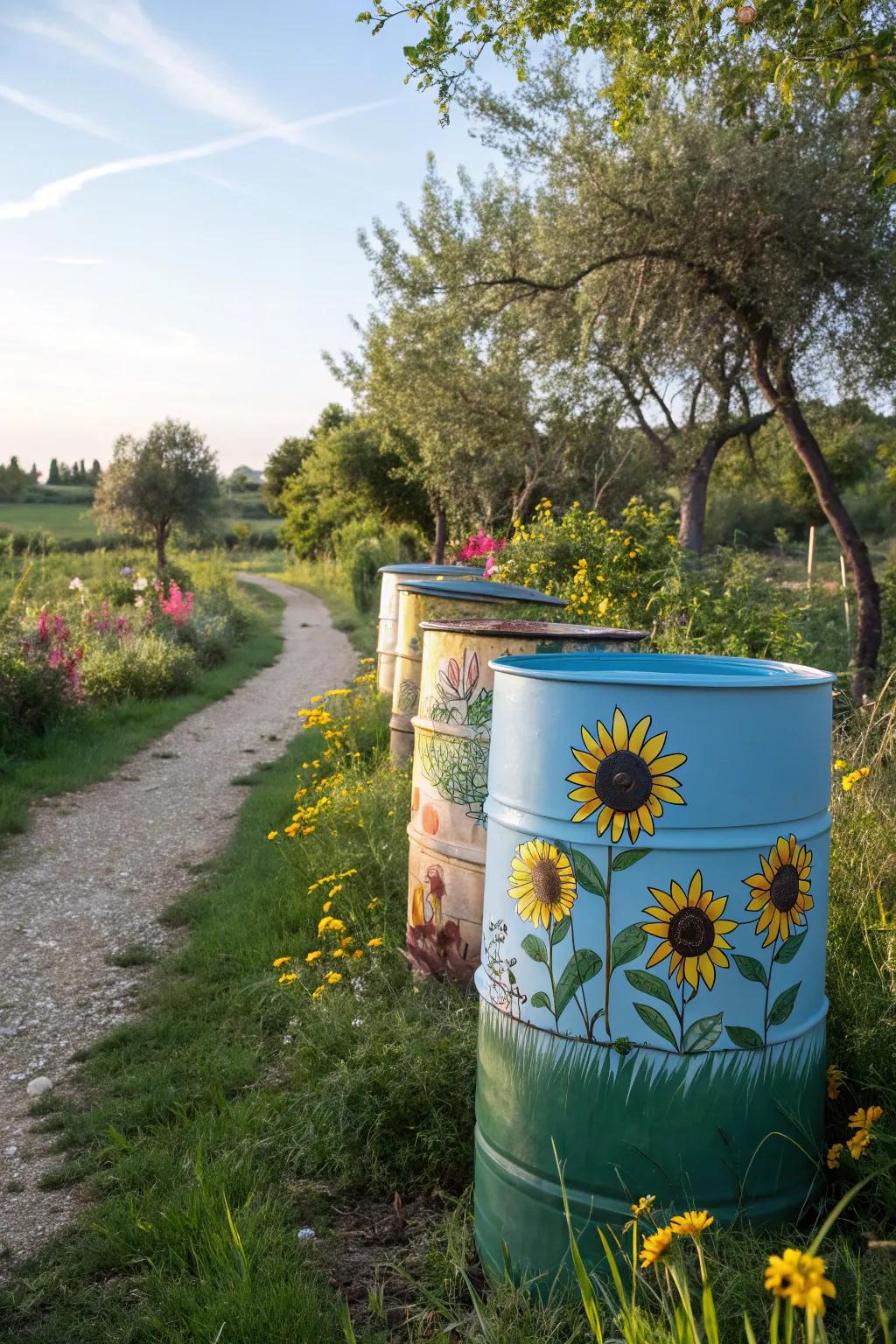 Nature-inspired designs on creatively painted barrels