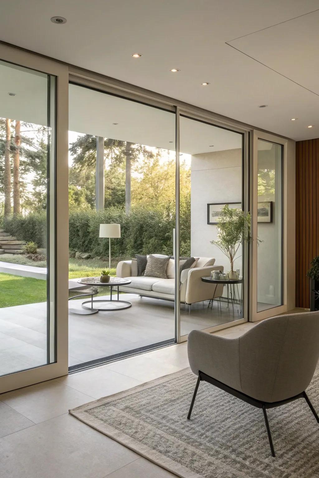 Glass doors create a smooth flow between spaces.