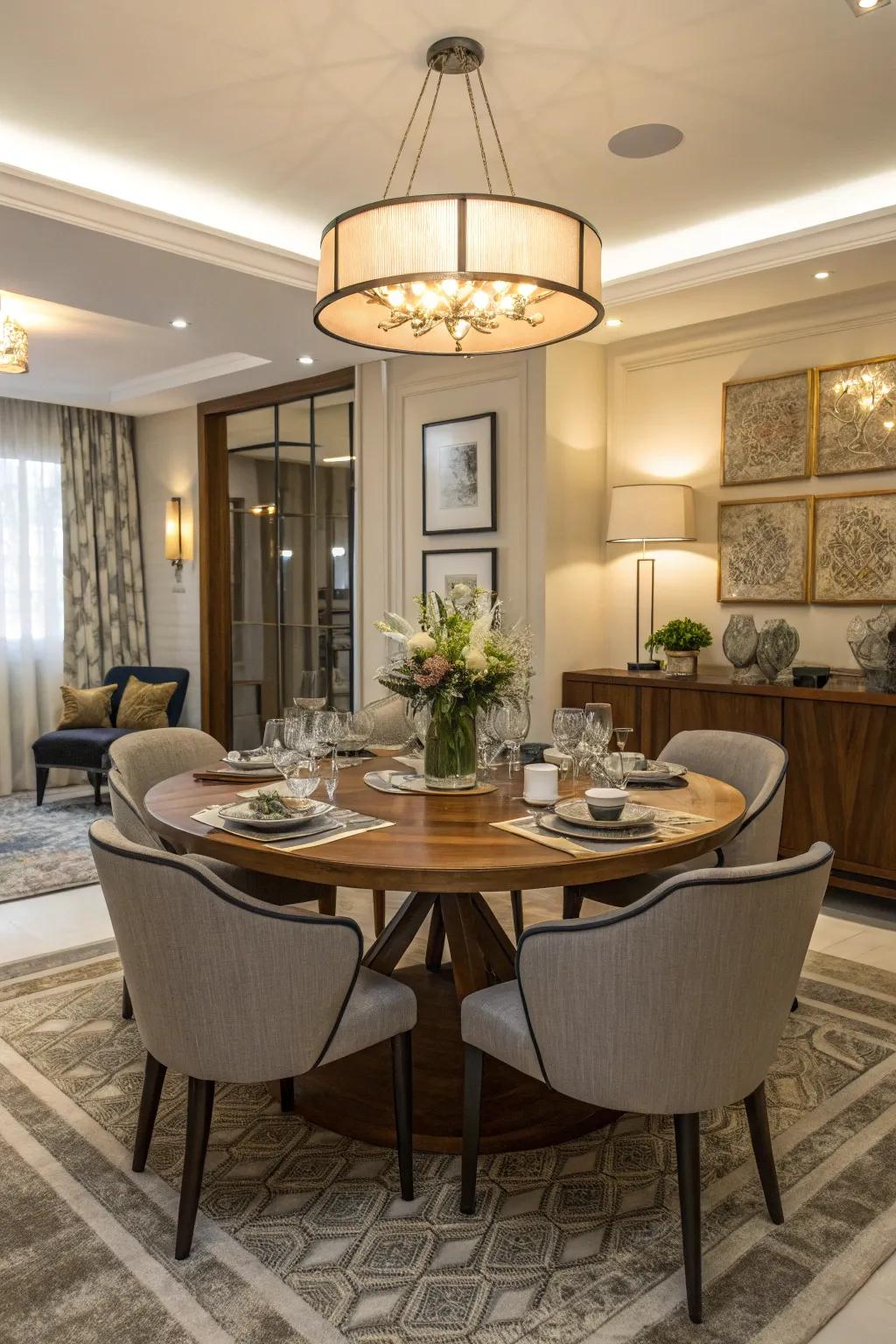 A circular table offers a comfortable and personal dining experience.