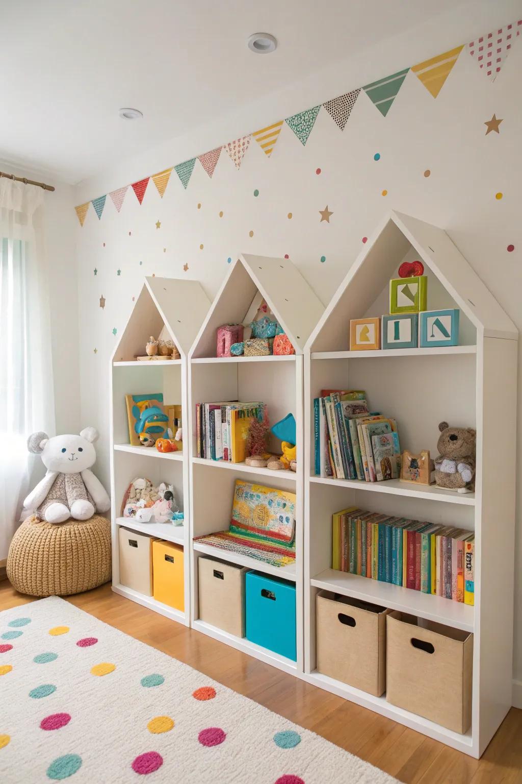 Animated ledges within a child's chamber.