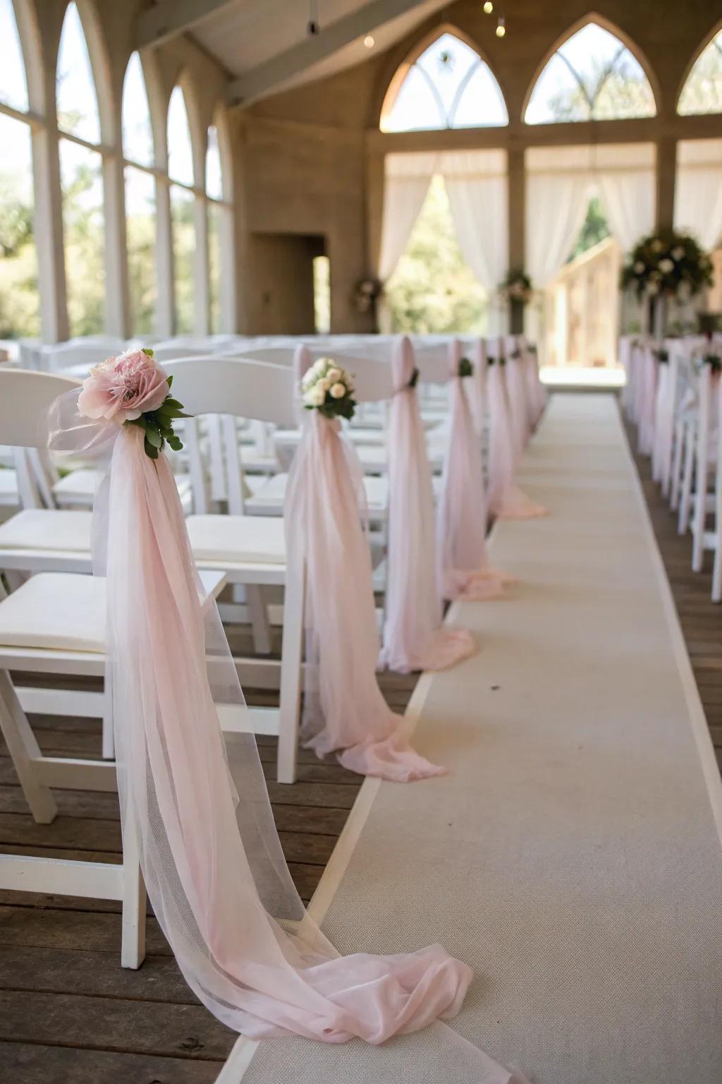 Refined textile swathes bestow a gentle, sentimental impression on your processional.