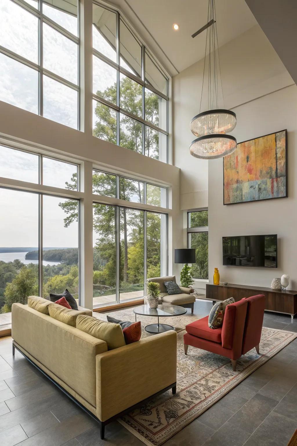 Expansive living spaces featuring natural illumination and modern furnishings.