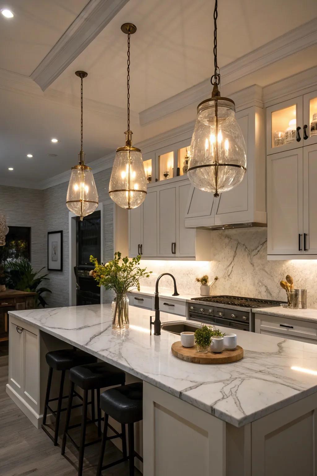 Striking illumination that contributes elegance and ambiance to the cooking area.