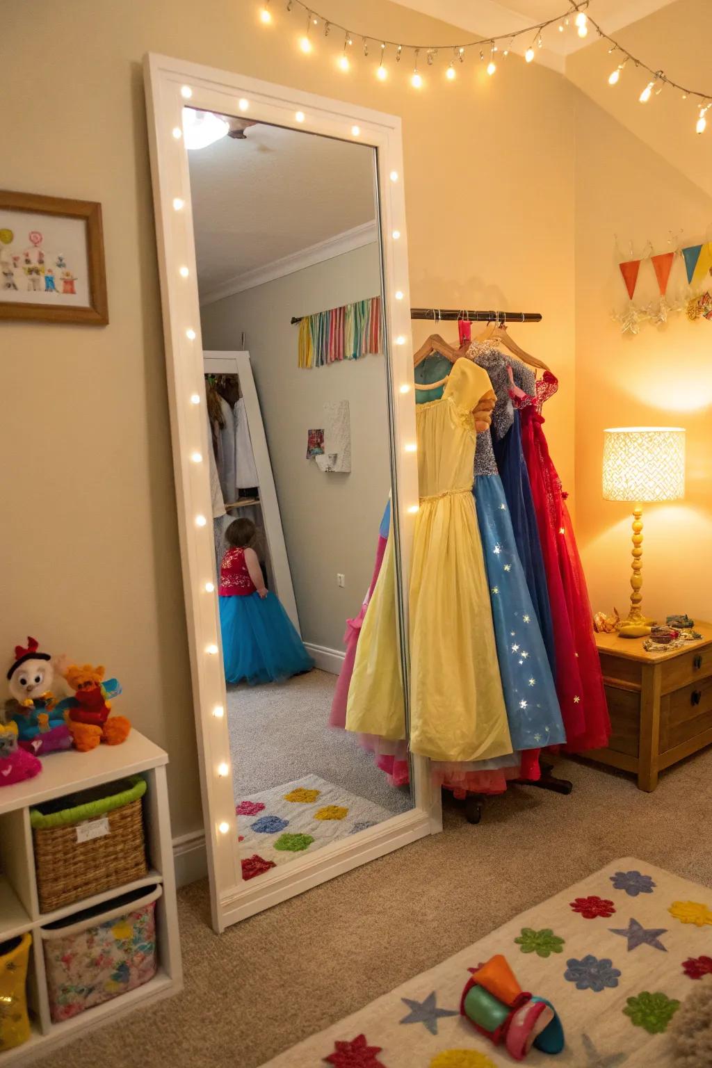 A tall mirror delivers the perfect finishing touch to every dress-up area.