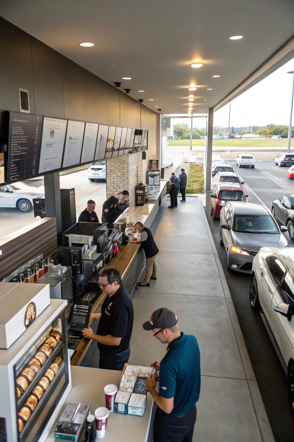 Tight drive-thru design with an efficient utilization of area.
