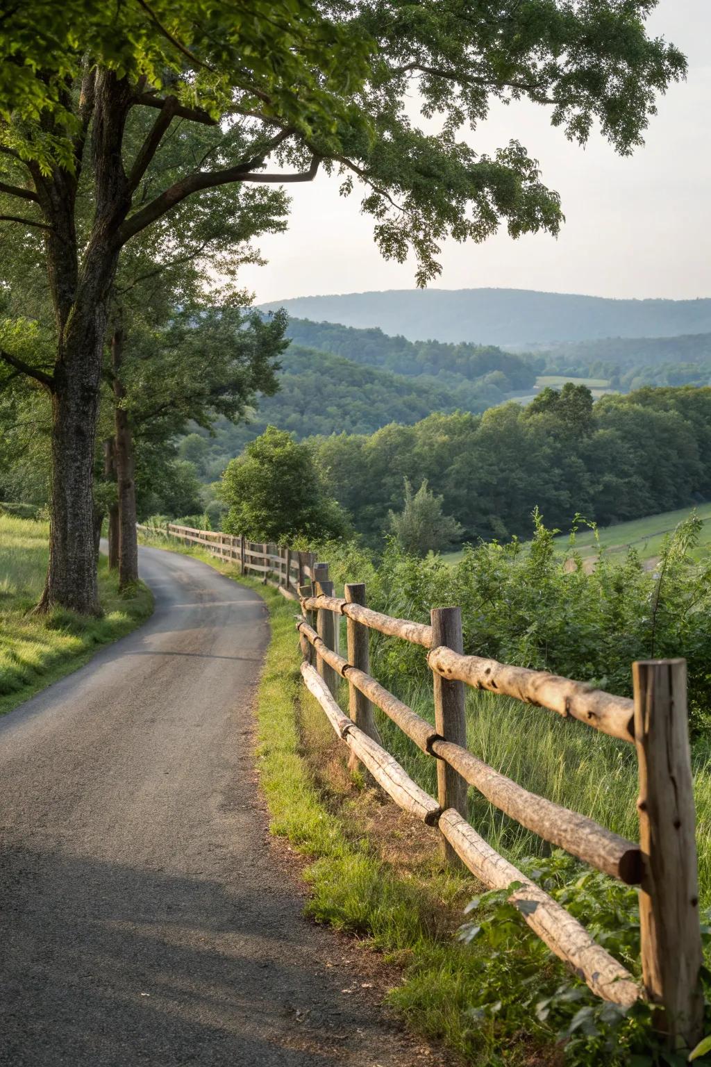 Rustic log fences bring a touch of nature to your driveway.