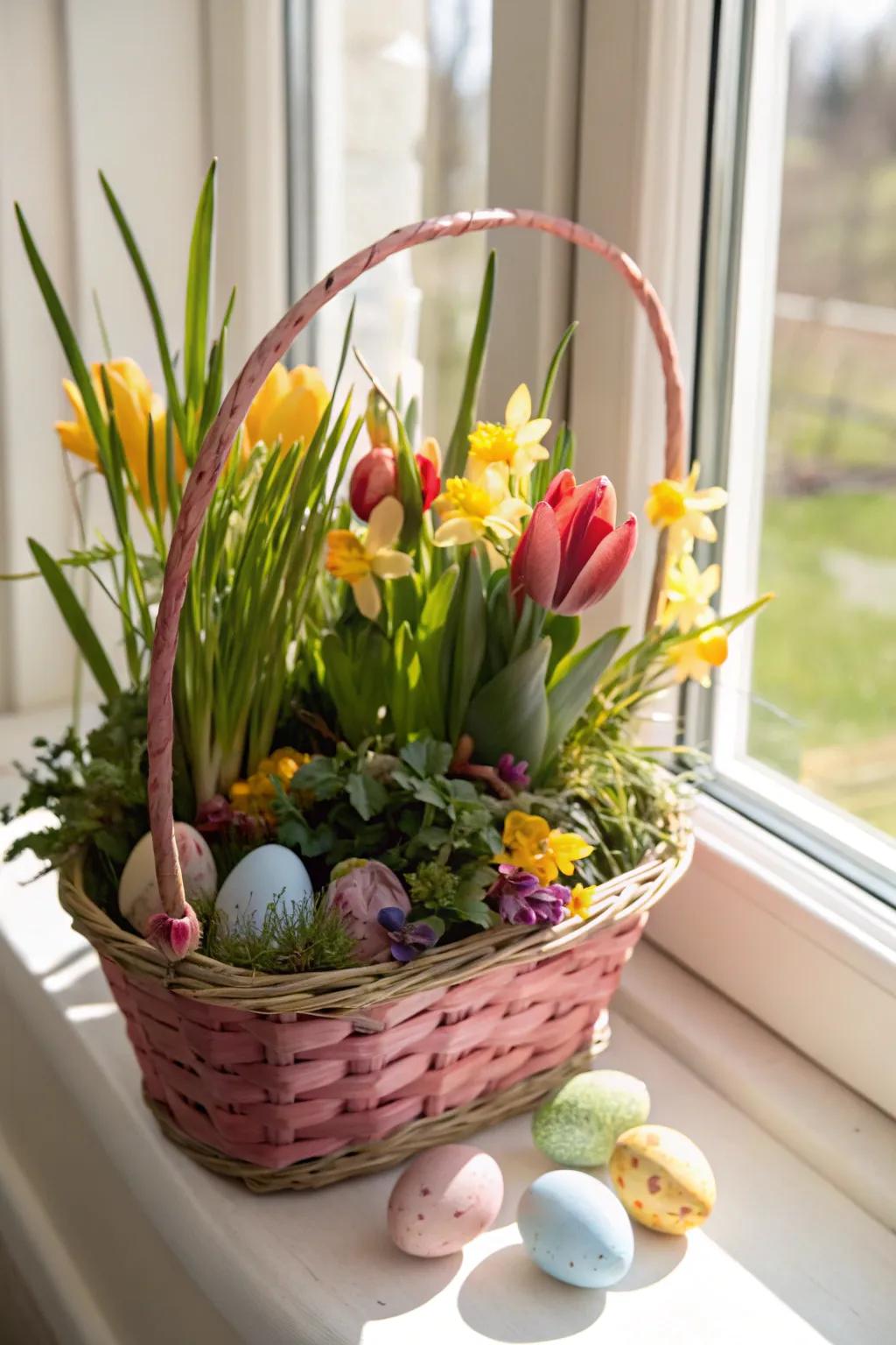 Invite the outdoors in with a springtime greenery Easter basket.