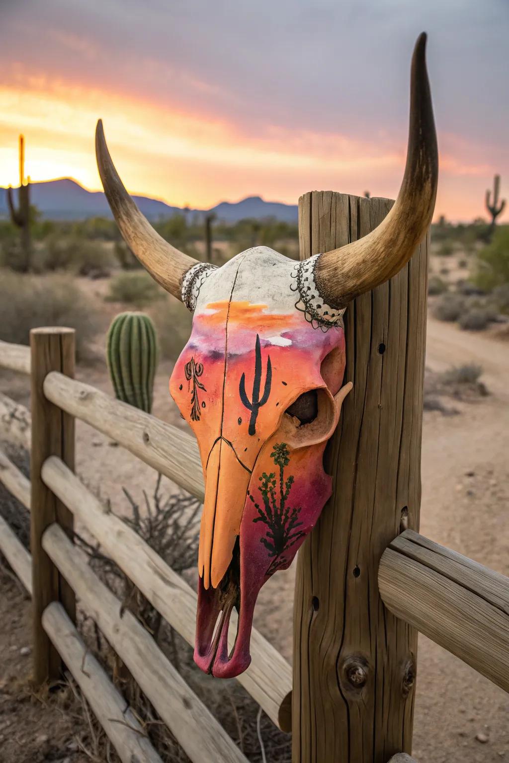 Desert landscapes convert bovine skulls into countryside artworks.