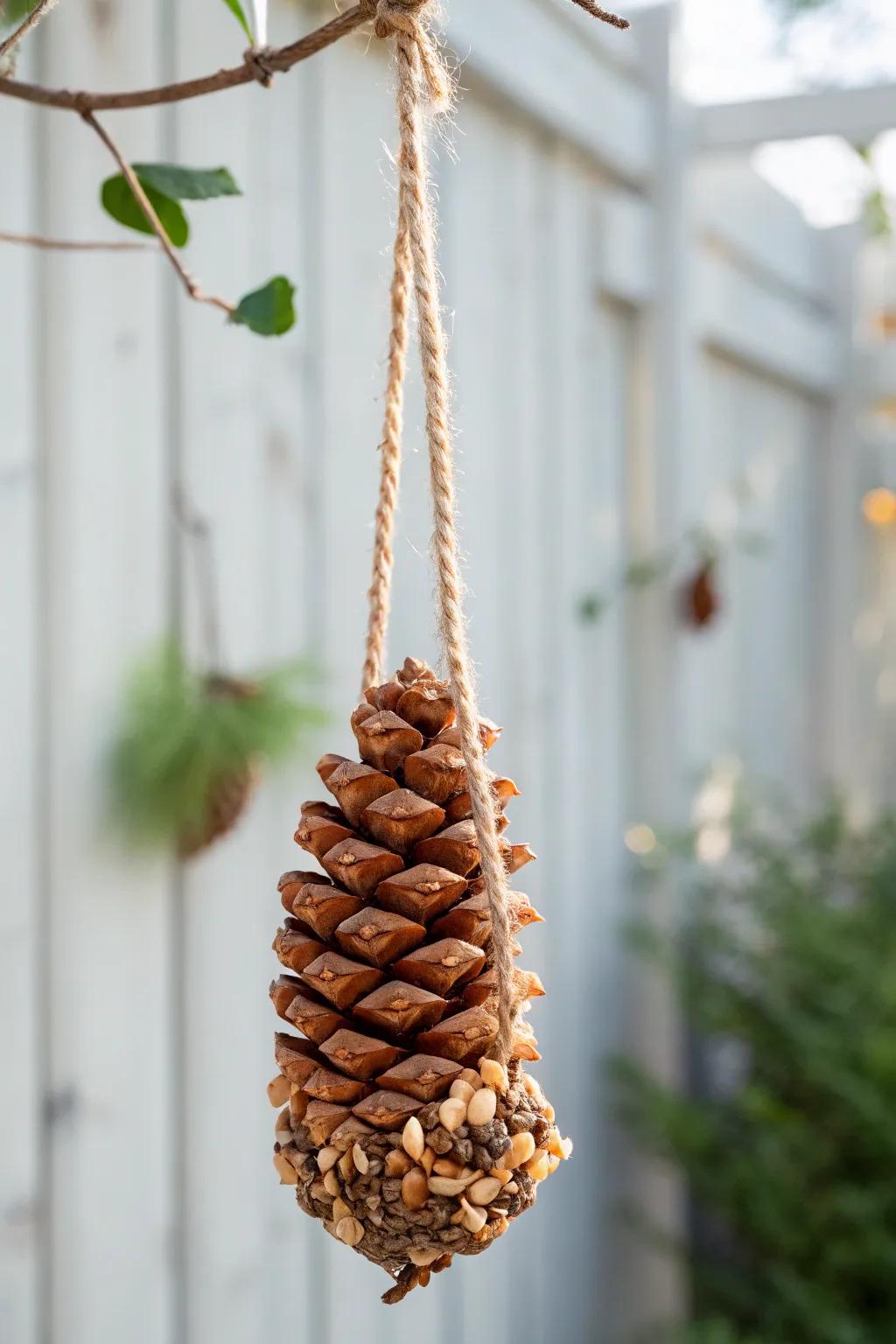 Welcome nature into your outdoor space with this delightful DIY bird feeder, merging simplicity and natural charm.