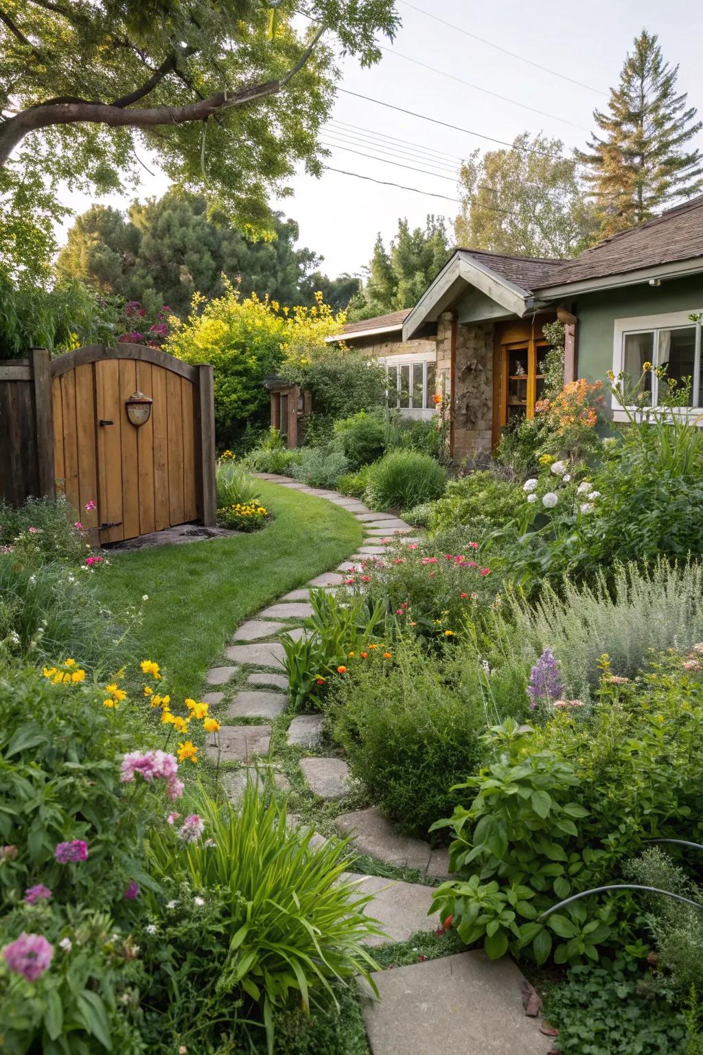 A garden created with native plants, demonstrating sustainable landscaping methods.