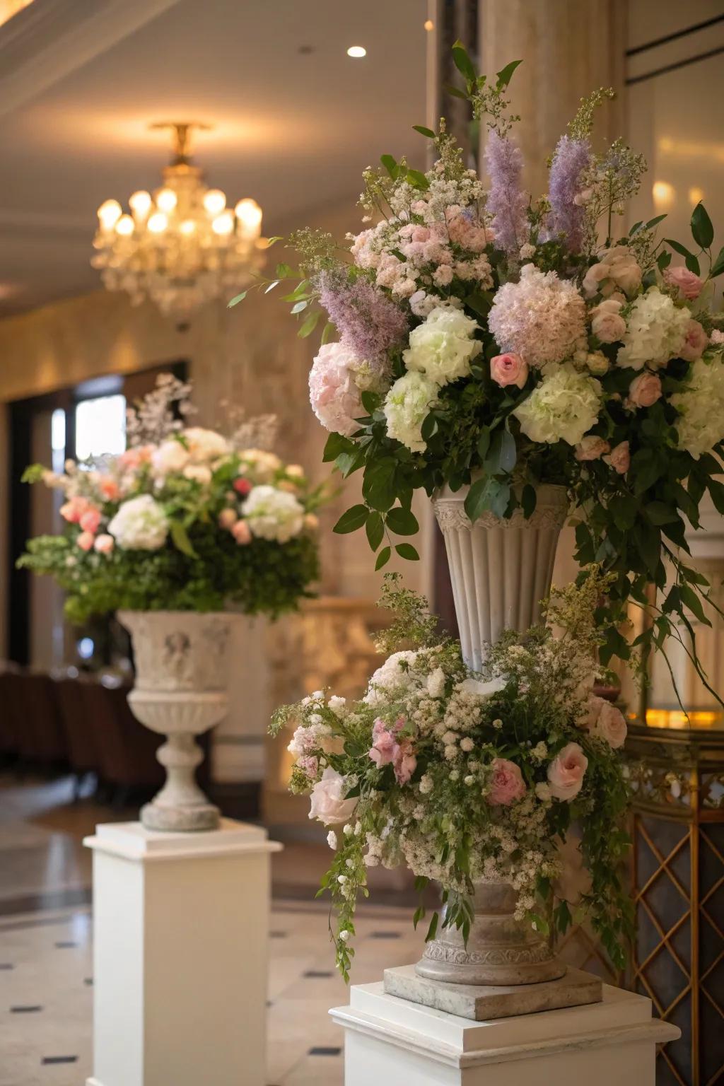 Impressive floral arrangements adding a touch of elegance to the party.