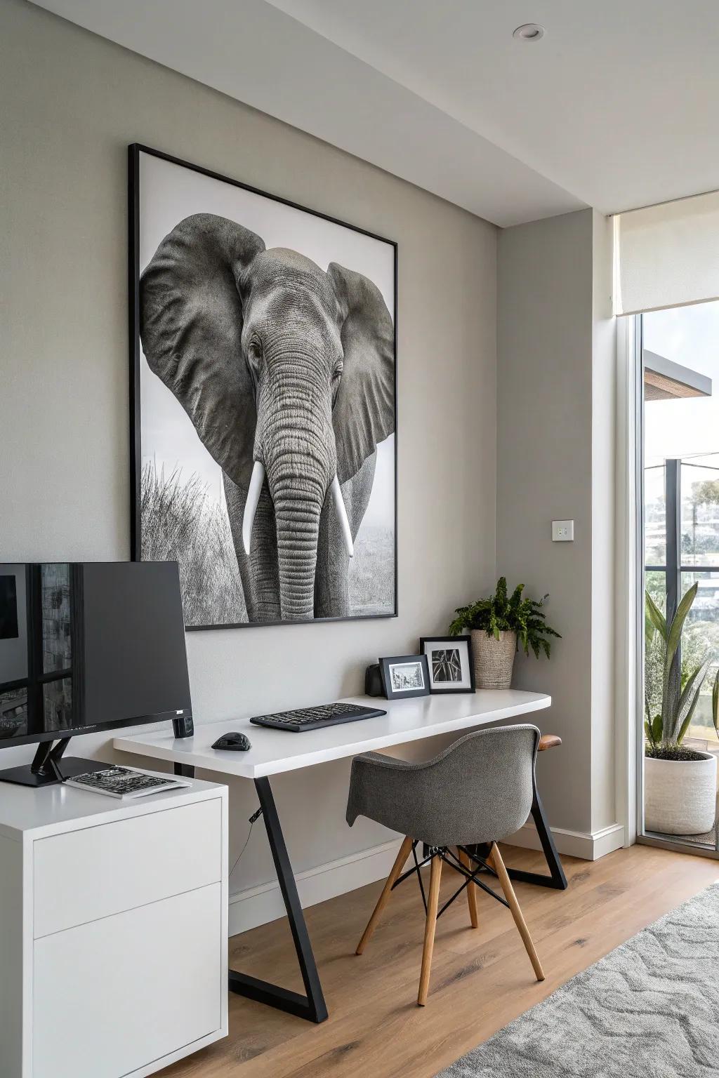 Single-shade pachyderm prints inject subtle grace into any setting.