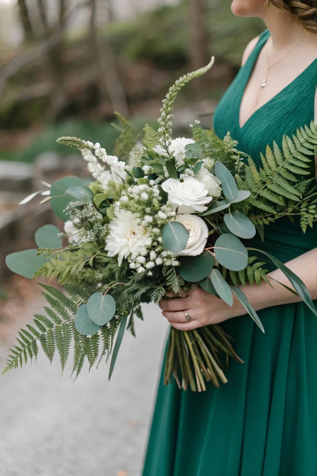 A refreshing floral piece combining greenery with refined flowers.