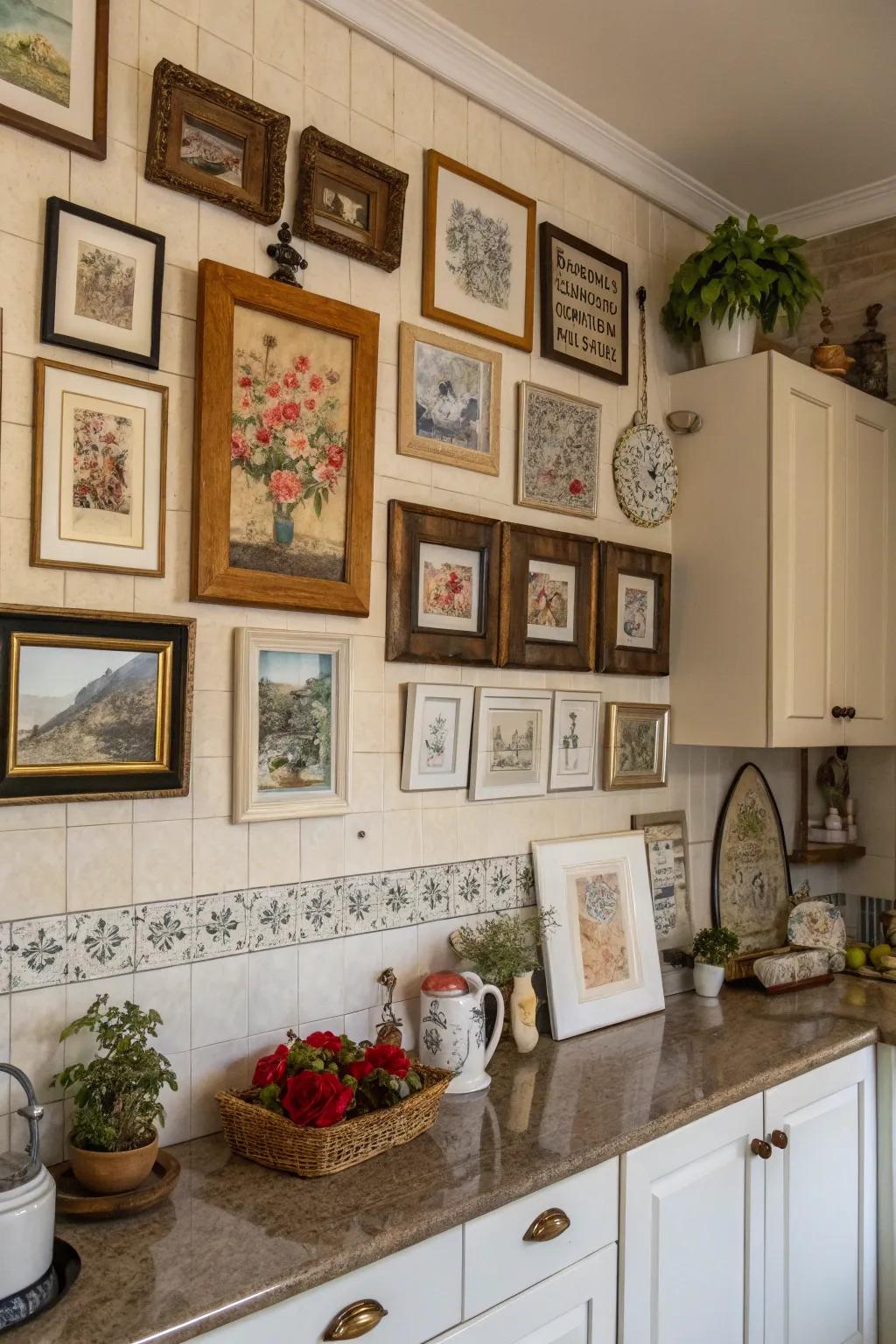 Artwork turns a kitchen wall into a personalized gallery.