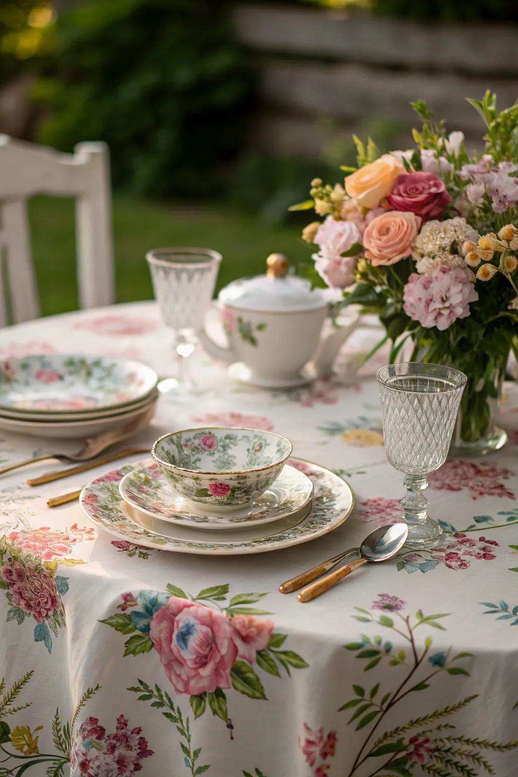 Table decor that is reminiscent of previous times improves the tea garden adventure.