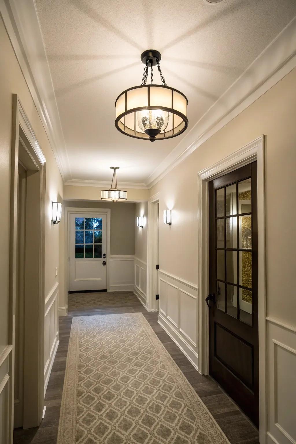 A small foyer utilizing a flush mount ceiling light, perfect for areas with minimal ceiling height.
