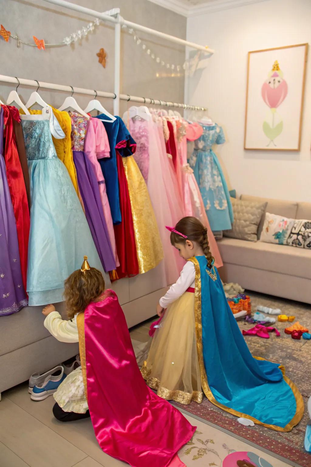 A captivating dress-up area designed for the enjoyment of young party attendees.