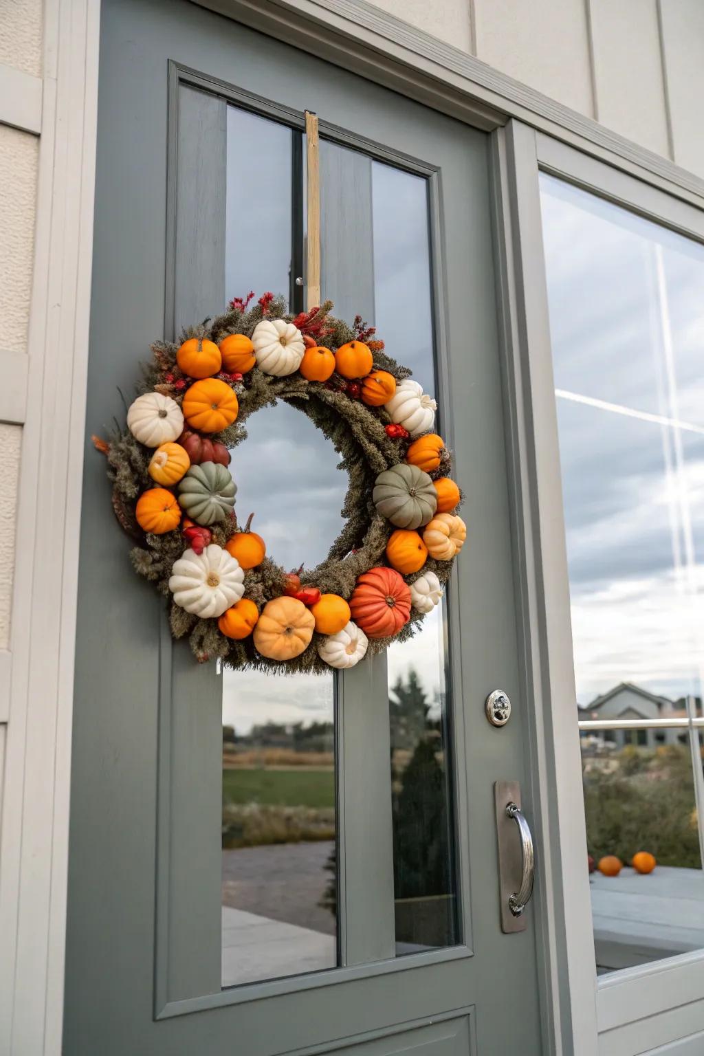 Undersized gourds contribute to a spirited and festive garland.