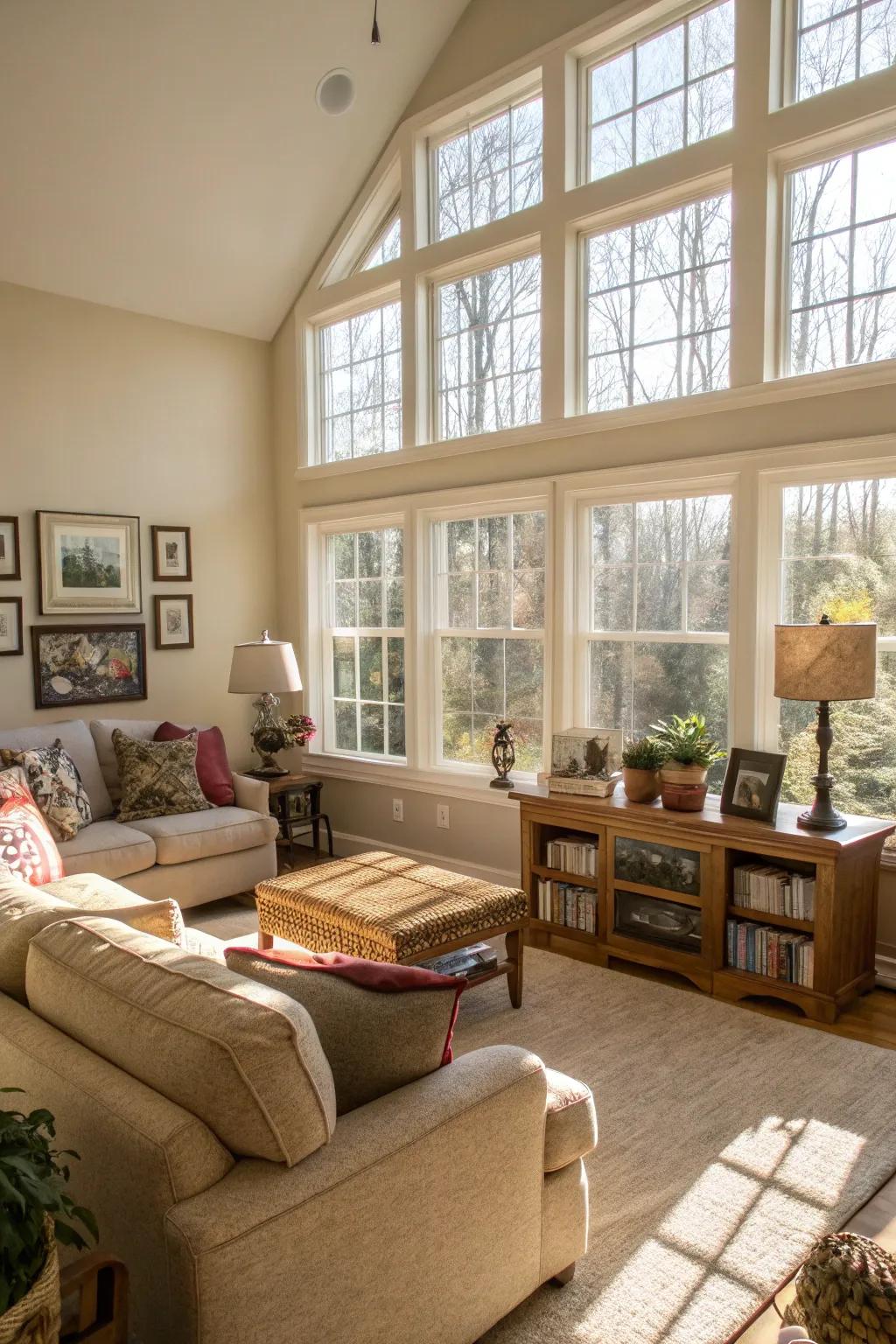A family room saturated in natural light.
