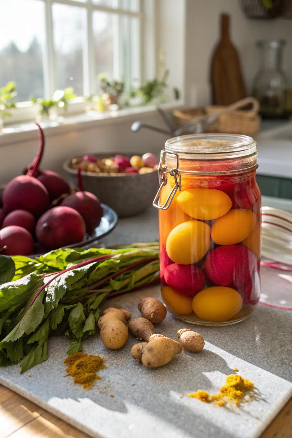 Rainbow-tinted pickled eggs are a delight for both your eyes and palate.