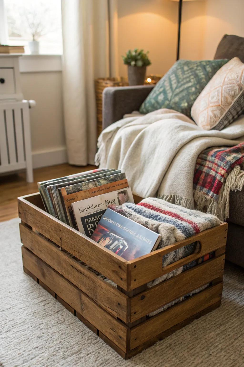 Practical and also stylish storage utilizing country boxes.