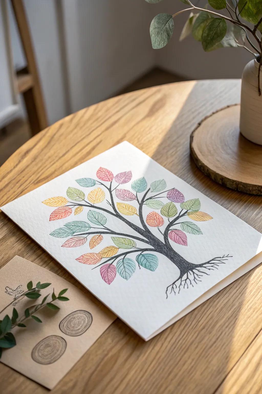 Celebrate Father's Day with a handmade digit print foliage card, a stunning tribute to family heritage.