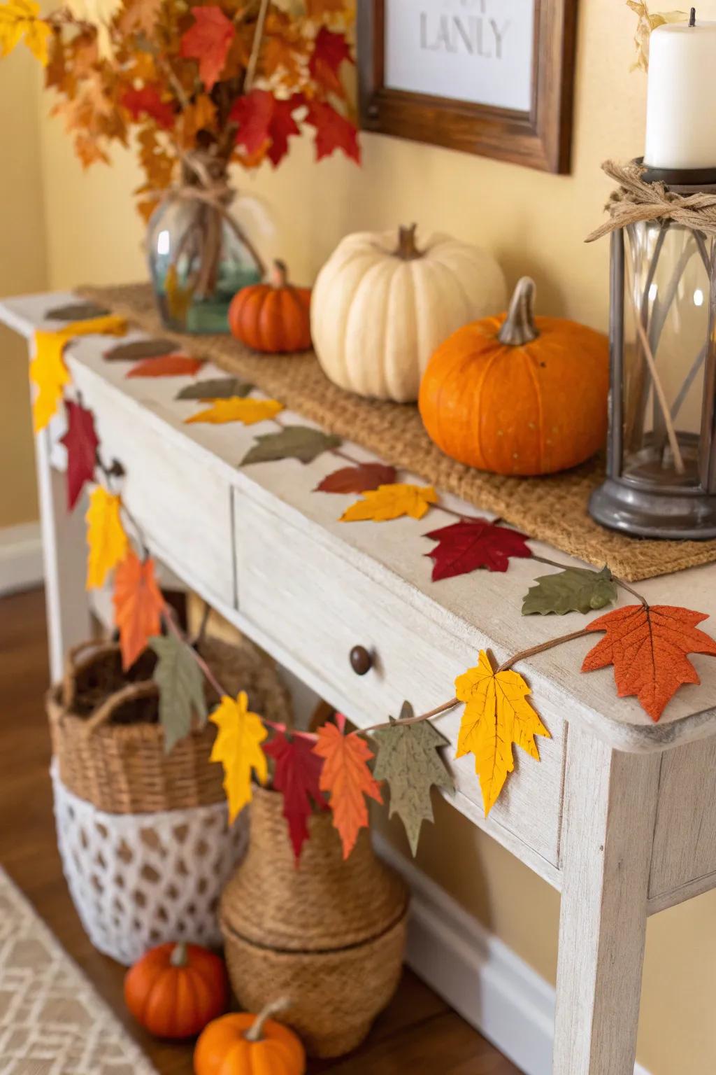 Felt leaf garlands craft an appealing autumnal scene in every hallway.