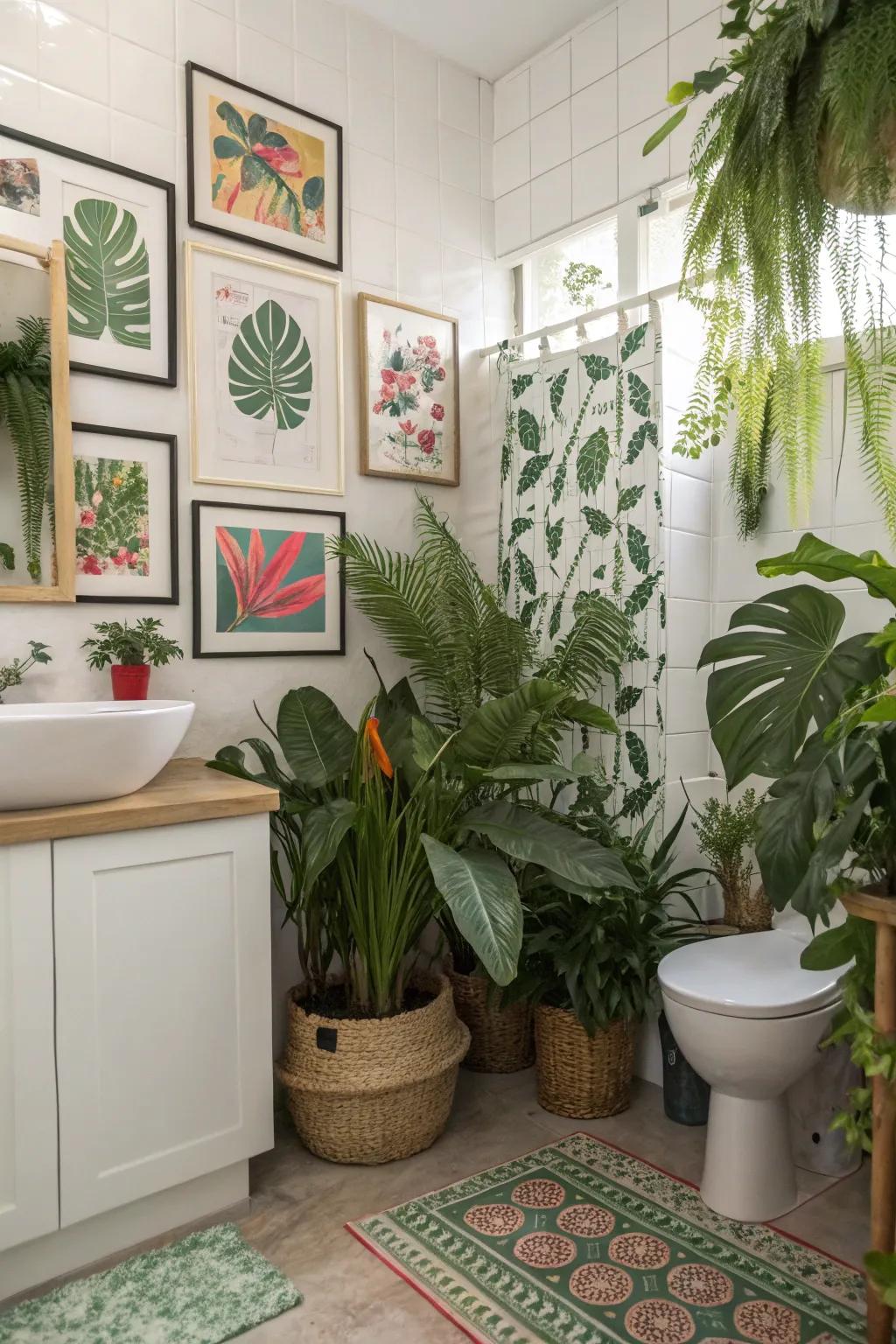Tropical plants enrich vitality and freshness to your bathroom.