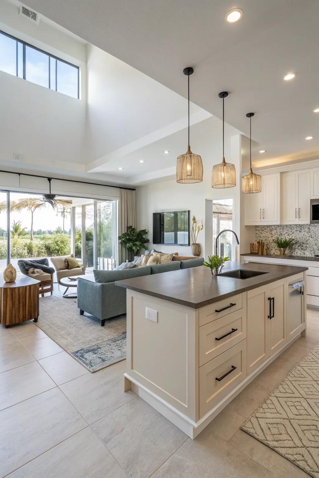 A seamless layout that effortlessly integrates the kitchen with the living space.