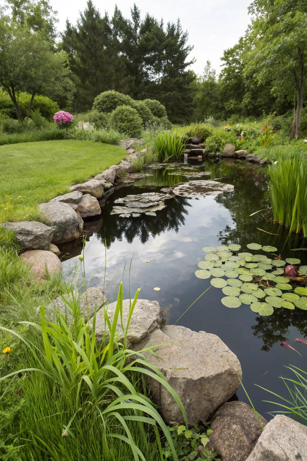 A peaceful garden pond, perfect for attracting local wildlife.