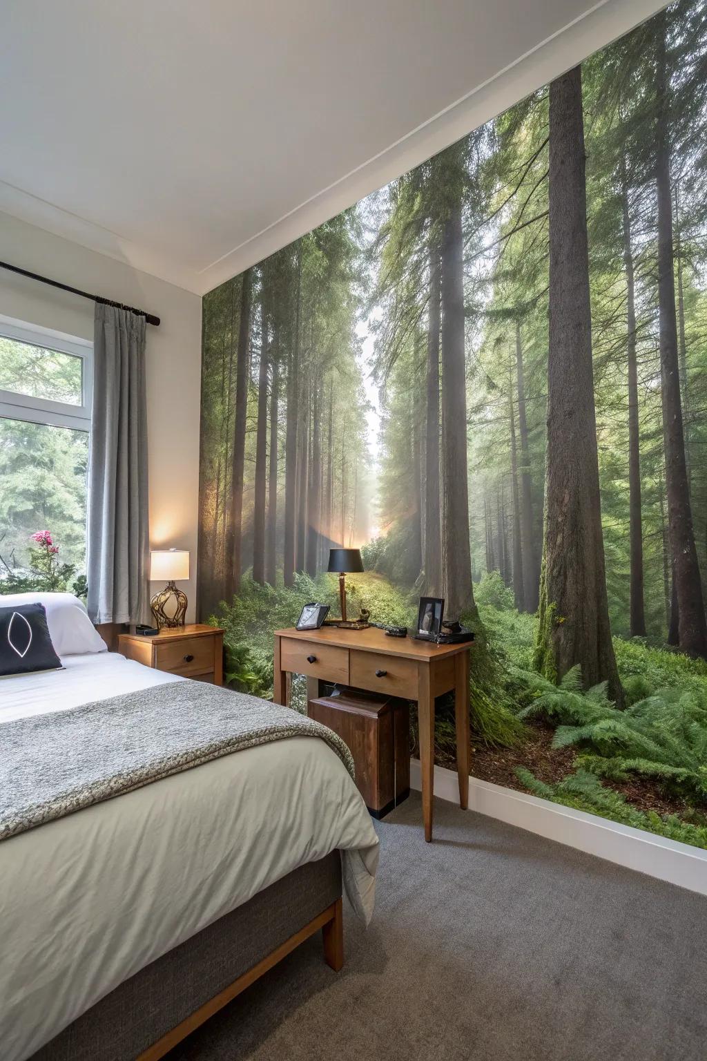 A woodland scene alters your area into a forest getaway.