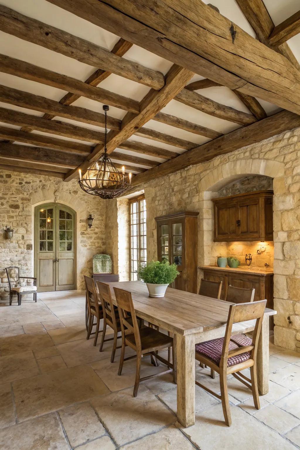 Raw materials fashion a warm and welcoming dining ambiance.