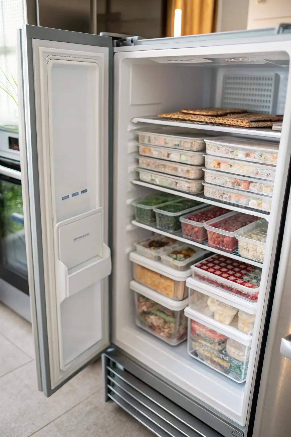 Vertical organization effectively maximizes the freezer's available space.