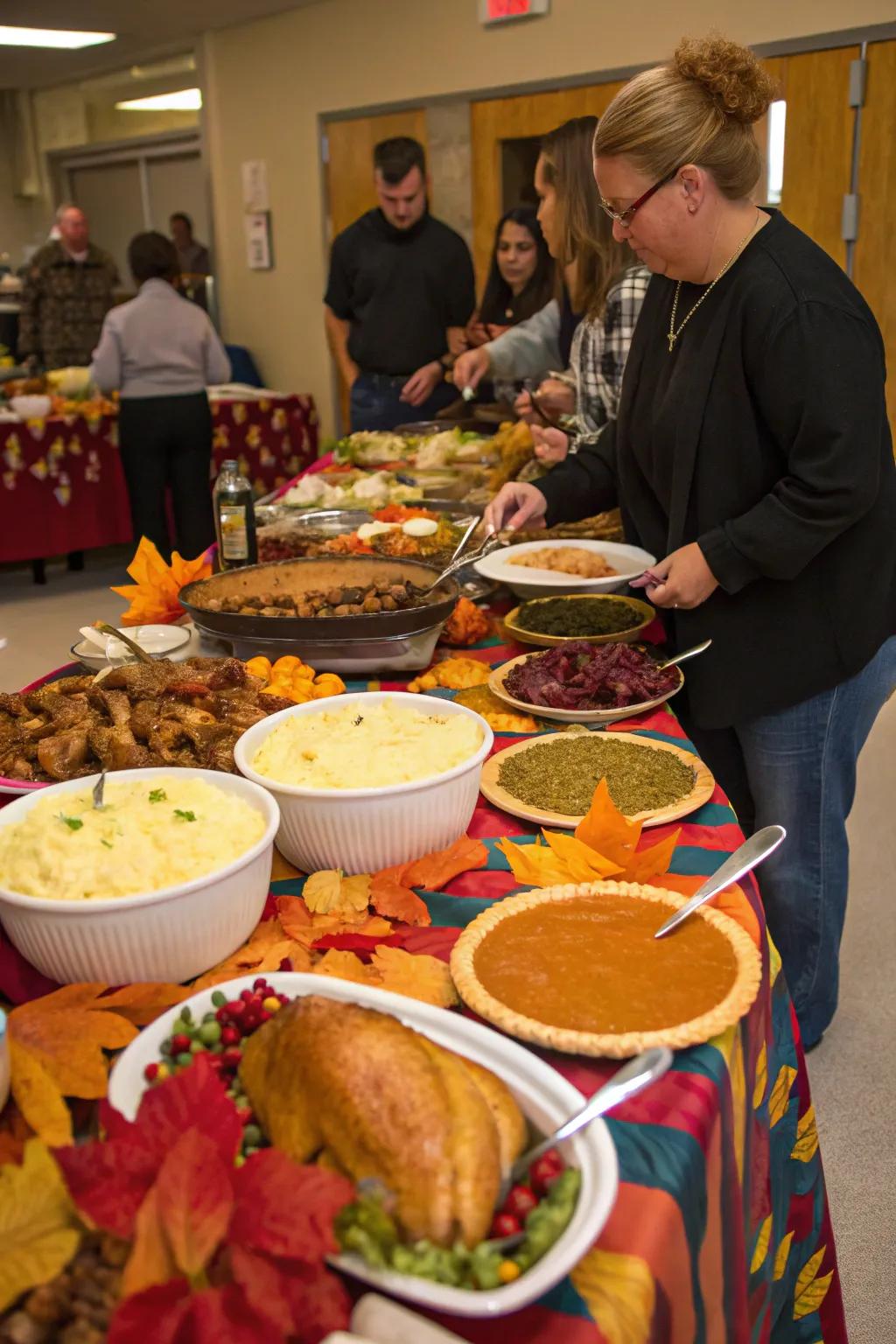 A self-serve style arrangement for a relaxed Friendsgiving ambiance.