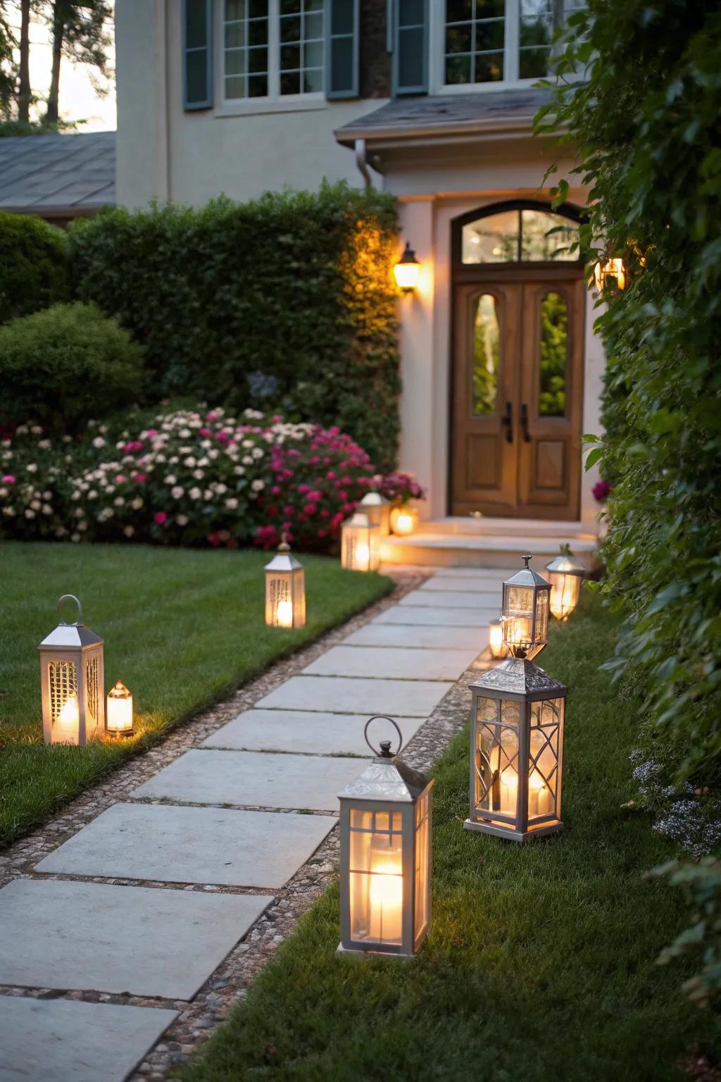 Lanterns brighten the route, imbuing warmth and allure to your wedding entrance.