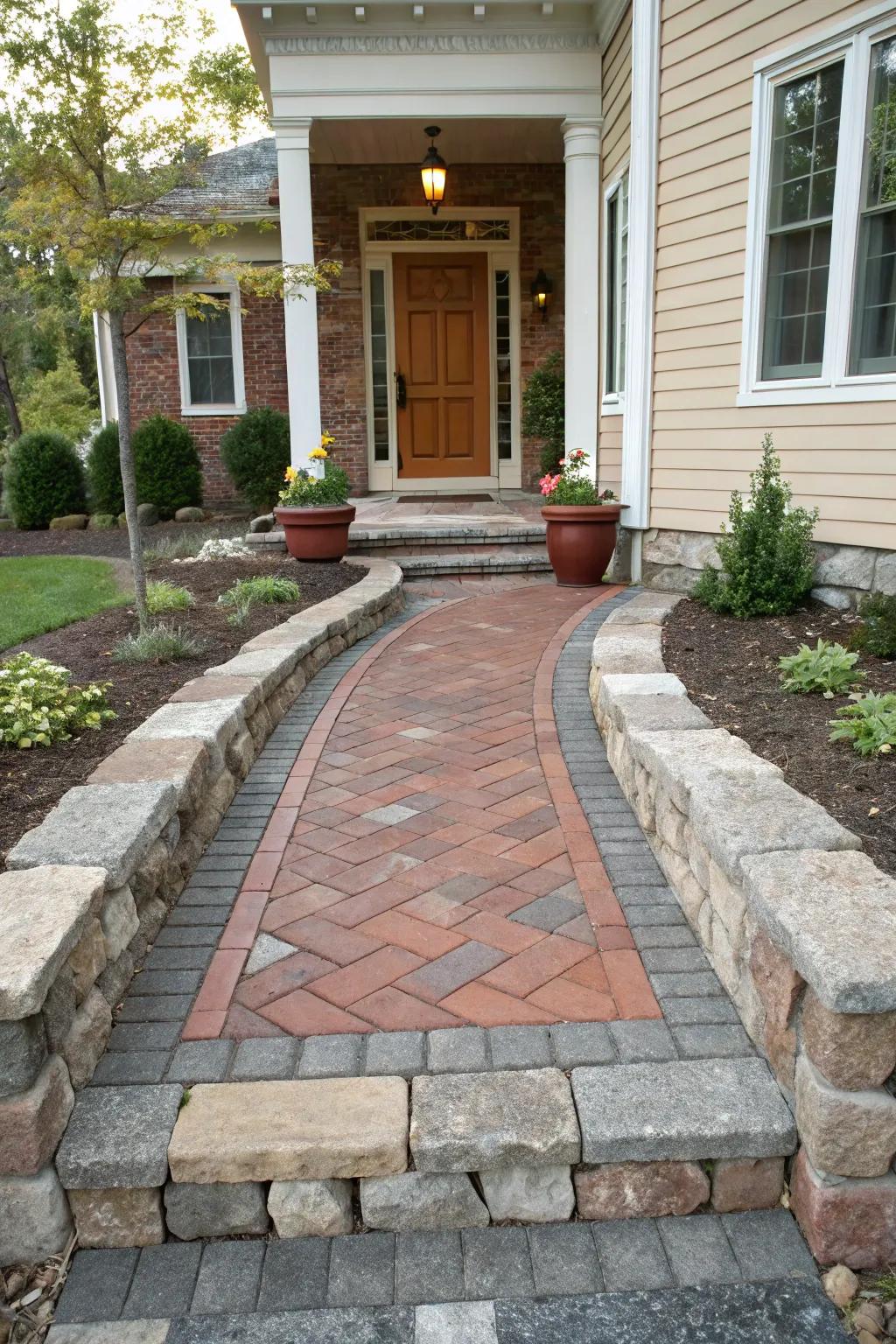 Brick walkways present a cozy and timeless welcome.