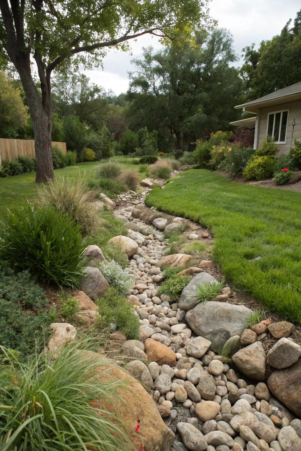 A dry streambed brings movement and sophistication to your outdoor area.