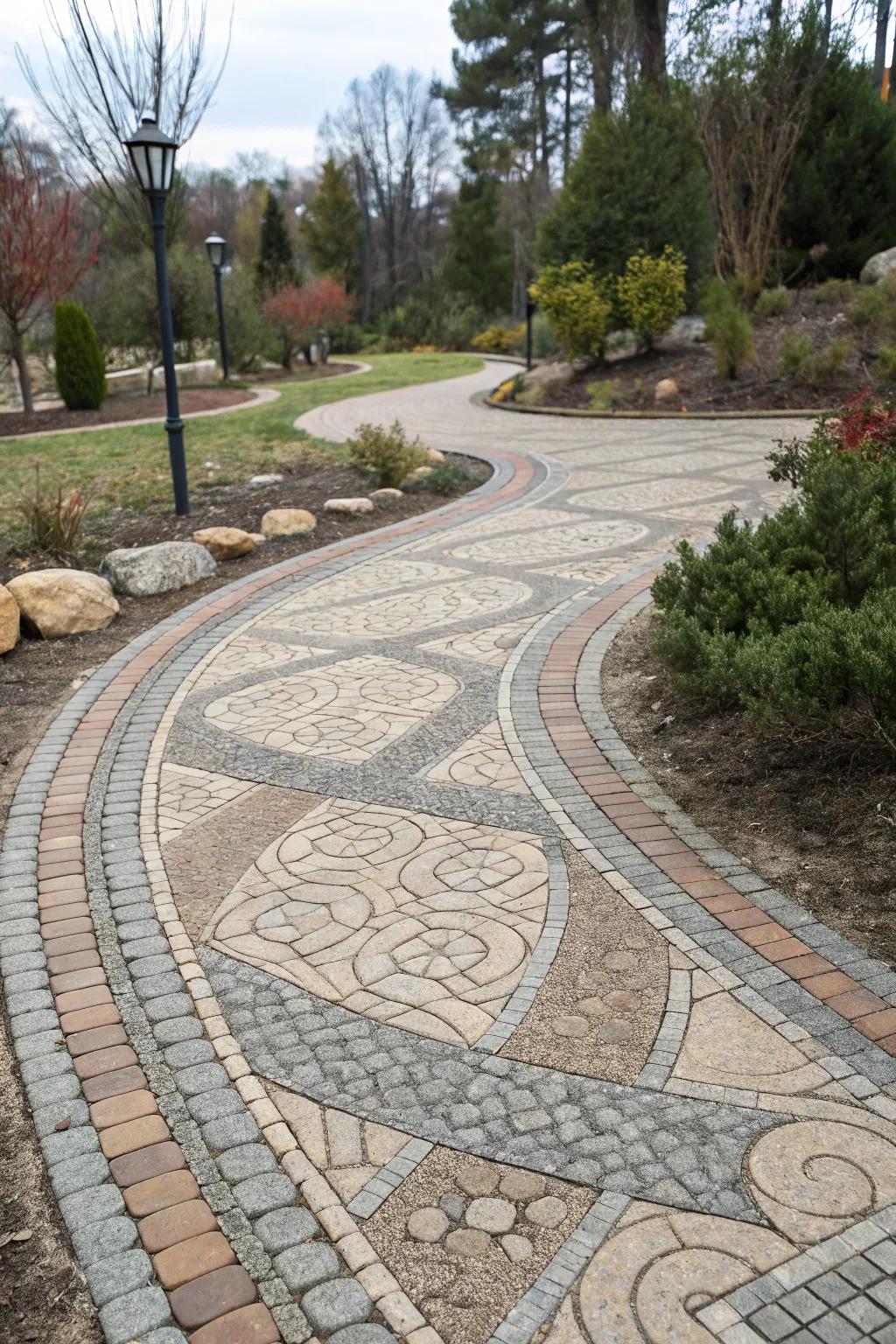 Weave pavers produce eye-catching patterns for a unique walkway.