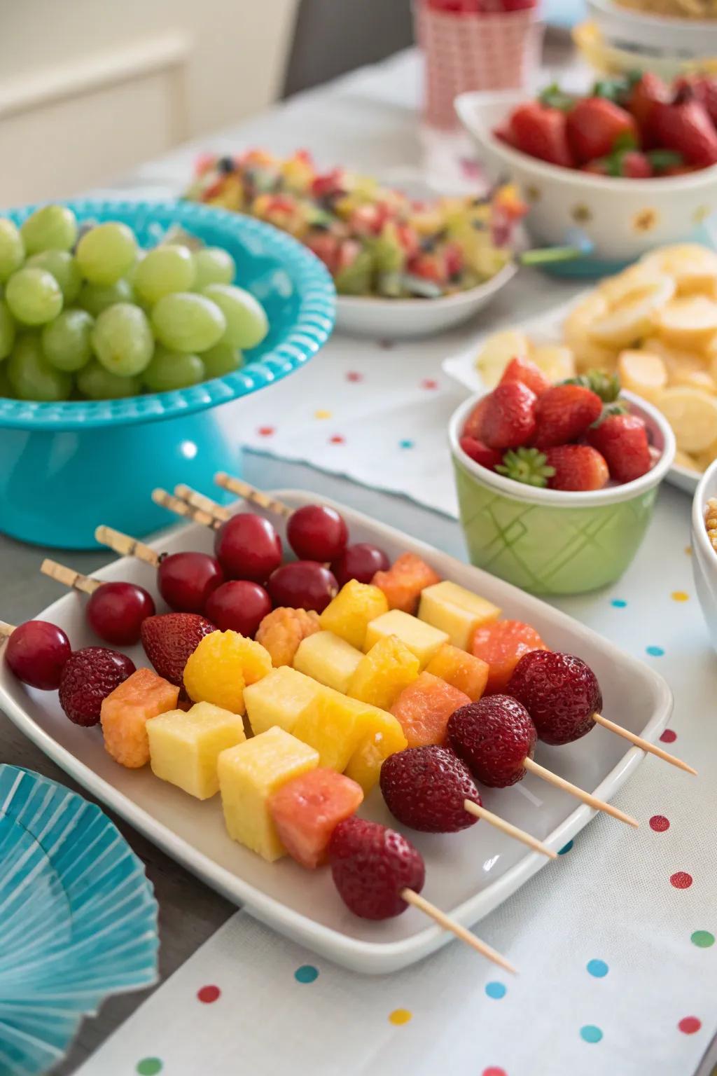 Fruit skewers provide a convenient and delightful method to relish fruit at gatherings.