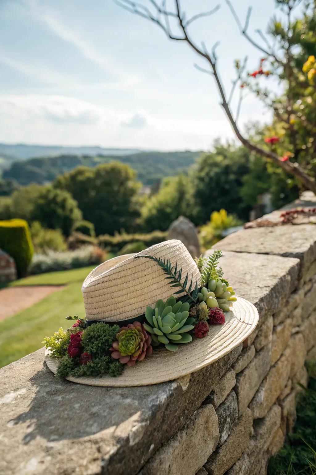 A succulent spectacle hat providing a modern flair.