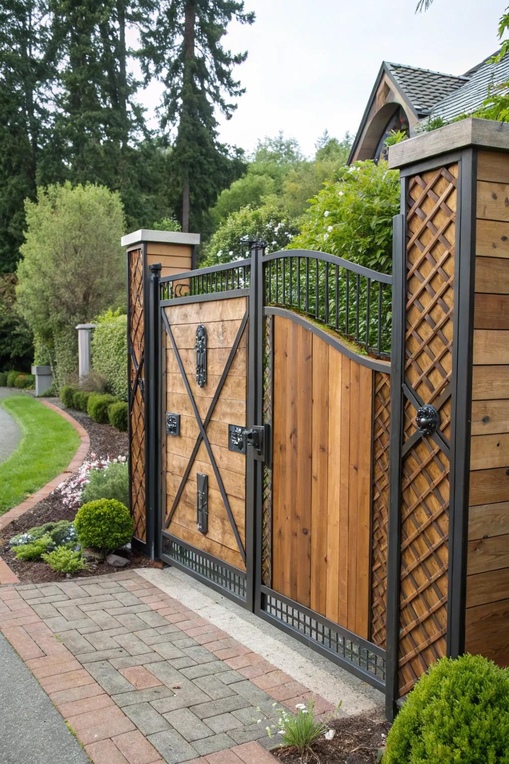 An ideal combination of wood and metal for an impressive entryway.