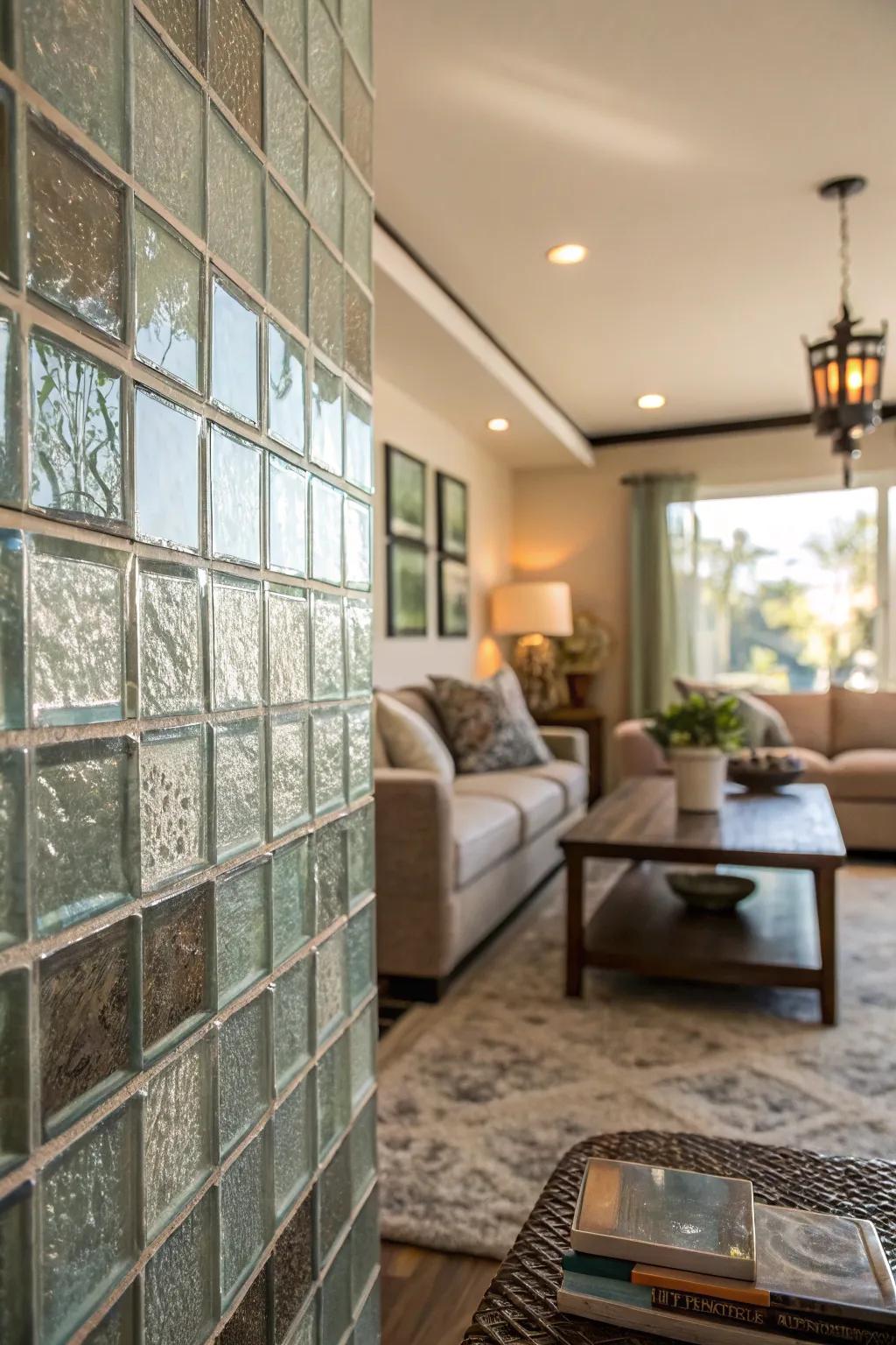 Glass tile feature walls establish dynamic focal points in any area.