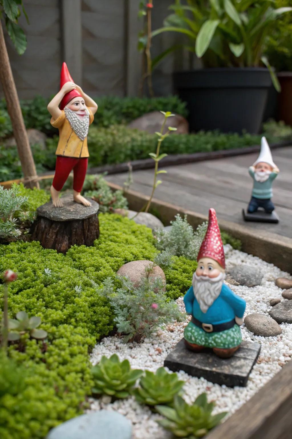 A tranquil gnome wellness space enveloped by nature.