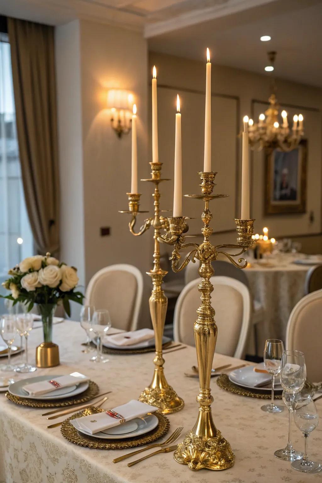 Glamorous gilded lighting fixtures crafting an affectionate environment.